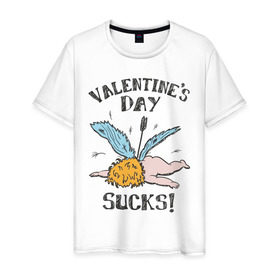 Мужская футболка хлопок с принтом Valentine`s day sucks в Санкт-Петербурге, 100% хлопок | прямой крой, круглый вырез горловины, длина до линии бедер, слегка спущенное плечо. | 14 февраля | день всех влюбленных | день святого валентина | ненавижу день святого валентина