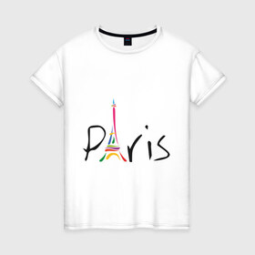 Женская футболка хлопок с принтом Красочный Париж в Санкт-Петербурге, 100% хлопок | прямой крой, круглый вырез горловины, длина до линии бедер, слегка спущенное плечо | башня | красочный париж | париж | туристические | франция | эльфивая башня