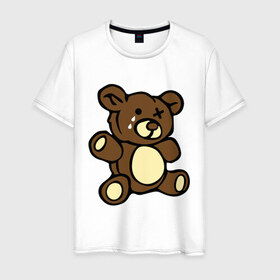 Мужская футболка хлопок с принтом Плюшевый медведь в Санкт-Петербурге, 100% хлопок | прямой крой, круглый вырез горловины, длина до линии бедер, слегка спущенное плечо. | животные | медведь | мишка | плюшевый медведь | слезки