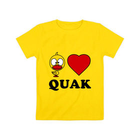 Детская футболка хлопок с принтом Duck like quack (утка любит кря-кря) в Санкт-Петербурге, 100% хлопок | круглый вырез горловины, полуприлегающий силуэт, длина до линии бедер | duck like quack | подарки | сердечко | утка любит кря кря.
животные | уточка