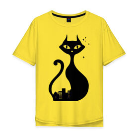 Мужская футболка хлопок Oversize с принтом влюбленные коты (Кошка) в Санкт-Петербурге, 100% хлопок | свободный крой, круглый ворот, “спинка” длиннее передней части | 14 февраля 
 день святого валентина | влюбленные коты | все | для двоих | идеи подарков | киса | кошка | парные