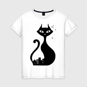 Женская футболка хлопок с принтом влюбленные коты (Кошка) в Санкт-Петербурге, 100% хлопок | прямой крой, круглый вырез горловины, длина до линии бедер, слегка спущенное плечо | 14 февраля 
 день святого валентина | влюбленные коты | все | для двоих | идеи подарков | киса | кошка | парные