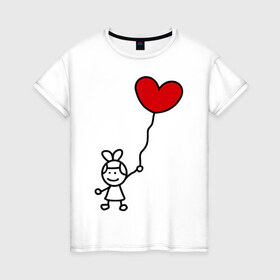 Женская футболка хлопок с принтом сердце-шарики женская в Санкт-Петербурге, 100% хлопок | прямой крой, круглый вырез горловины, длина до линии бедер, слегка спущенное плечо | 14 февраля | все | день святого валентина | для двоих | идеи подарков | парные | сердце шарики