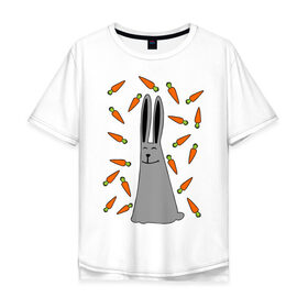 Мужская футболка хлопок Oversize с принтом кролик и морковка парная в Санкт-Петербурге, 100% хлопок | свободный крой, круглый ворот, “спинка” длиннее передней части | 14 февраля | все | день святого валентина | для двоих | идеи подарков | кролик и морковка | парные