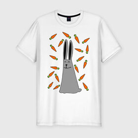 Мужская футболка премиум с принтом кролик и морковка парная в Санкт-Петербурге, 92% хлопок, 8% лайкра | приталенный силуэт, круглый вырез ворота, длина до линии бедра, короткий рукав | 14 февраля | все | день святого валентина | для двоих | идеи подарков | кролик и морковка | парные
