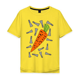 Мужская футболка хлопок Oversize с принтом морковка и кролик парная в Санкт-Петербурге, 100% хлопок | свободный крой, круглый ворот, “спинка” длиннее передней части | Тематика изображения на принте: 14 февраля | все | день святого валентина | для двоих | идеи подарков | морковка и кролик | парные