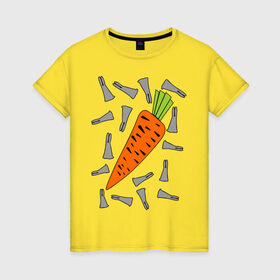 Женская футболка хлопок с принтом морковка и кролик парная в Санкт-Петербурге, 100% хлопок | прямой крой, круглый вырез горловины, длина до линии бедер, слегка спущенное плечо | 14 февраля | все | день святого валентина | для двоих | идеи подарков | морковка и кролик | парные