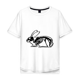 Мужская футболка хлопок Oversize с принтом Рентген зайца в Санкт-Петербурге, 100% хлопок | свободный крой, круглый ворот, “спинка” длиннее передней части | скелет