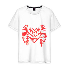 Мужская футболка хлопок с принтом Крылатое сердце в Санкт-Петербурге, 100% хлопок | прямой крой, круглый вырез горловины, длина до линии бедер, слегка спущенное плечо. | 14 | день святого валентина | крылатое сердце | крылья любви | любовь | сердца | сердце | февраля
