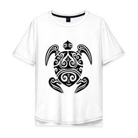 Мужская футболка хлопок Oversize с принтом Морская черепаха в Санкт-Петербурге, 100% хлопок | свободный крой, круглый ворот, “спинка” длиннее передней части | морская | морская черепаха | трайблы и узоры | черепаха | черепашка
