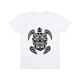 Детская футболка хлопок с принтом Морская черепаха в Санкт-Петербурге, 100% хлопок | круглый вырез горловины, полуприлегающий силуэт, длина до линии бедер | морская | морская черепаха | трайблы и узоры | черепаха | черепашка