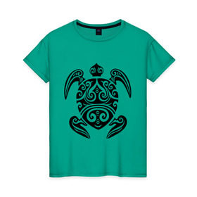 Женская футболка хлопок с принтом Морская черепаха в Санкт-Петербурге, 100% хлопок | прямой крой, круглый вырез горловины, длина до линии бедер, слегка спущенное плечо | морская | морская черепаха | трайблы и узоры | черепаха | черепашка