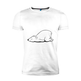Мужская футболка премиум с принтом Белый медведь спит в Санкт-Петербурге, 92% хлопок, 8% лайкра | приталенный силуэт, круглый вырез ворота, длина до линии бедра, короткий рукав | белый медведь | белый медведь спит | животное | мишка | мишутка | умка