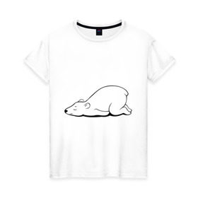 Женская футболка хлопок с принтом Белый медведь спит в Санкт-Петербурге, 100% хлопок | прямой крой, круглый вырез горловины, длина до линии бедер, слегка спущенное плечо | белый медведь | белый медведь спит | животное | мишка | мишутка | умка