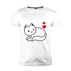 Мужская футболка премиум с принтом Ласковый котик в Санкт-Петербурге, 92% хлопок, 8% лайкра | приталенный силуэт, круглый вырез ворота, длина до линии бедра, короткий рукав | Тематика изображения на принте: 