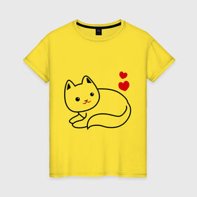 Женская футболка хлопок с принтом Ласковый котик в Санкт-Петербурге, 100% хлопок | прямой крой, круглый вырез горловины, длина до линии бедер, слегка спущенное плечо | Тематика изображения на принте: 