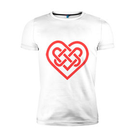 Мужская футболка премиум с принтом Сердце из кельтских узоров в Санкт-Петербурге, 92% хлопок, 8% лайкра | приталенный силуэт, круглый вырез ворота, длина до линии бедра, короткий рукав | 