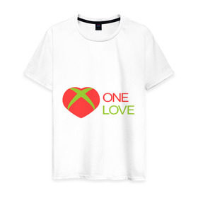 Мужская футболка хлопок с принтом xbox - one love в Санкт-Петербурге, 100% хлопок | прямой крой, круглый вырез горловины, длина до линии бедер, слегка спущенное плечо. | Тематика изображения на принте: one love | xbox | одна любовь