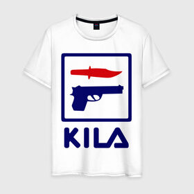 Мужская футболка хлопок с принтом Kila в Санкт-Петербурге, 100% хлопок | прямой крой, круглый вырез горловины, длина до линии бедер, слегка спущенное плечо. | 23 февраля | kila | выстрел | нож | пистолет | угроза