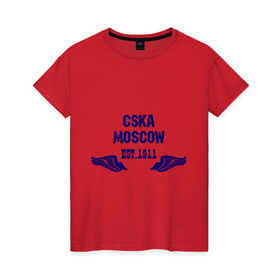 Женская футболка хлопок с принтом CSKA Moscow в Санкт-Петербурге, 100% хлопок | прямой крой, круглый вырез горловины, длина до линии бедер, слегка спущенное плечо | цска
