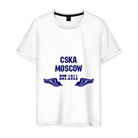 Мужская футболка хлопок с принтом CSKA Moscow в Санкт-Петербурге, 100% хлопок | прямой крой, круглый вырез горловины, длина до линии бедер, слегка спущенное плечо. | цска
