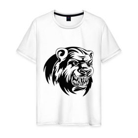 Мужская футболка хлопок с принтом Медведь в Санкт-Петербурге, 100% хлопок | прямой крой, круглый вырез горловины, длина до линии бедер, слегка спущенное плечо. | 