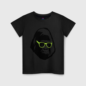 Детская футболка хлопок с принтом Горилла в очках в Санкт-Петербурге, 100% хлопок | круглый вырез горловины, полуприлегающий силуэт, длина до линии бедер | гаврила | горилла в очках | животные | обезьяна | прикольные картинки