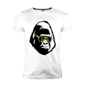 Мужская футболка премиум с принтом Горилла в очках в Санкт-Петербурге, 92% хлопок, 8% лайкра | приталенный силуэт, круглый вырез ворота, длина до линии бедра, короткий рукав | гаврила | горилла в очках | животные | обезьяна | прикольные картинки