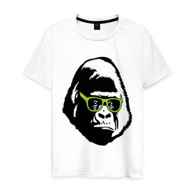 Мужская футболка хлопок с принтом Горилла в очках в Санкт-Петербурге, 100% хлопок | прямой крой, круглый вырез горловины, длина до линии бедер, слегка спущенное плечо. | гаврила | горилла в очках | животные | обезьяна | прикольные картинки