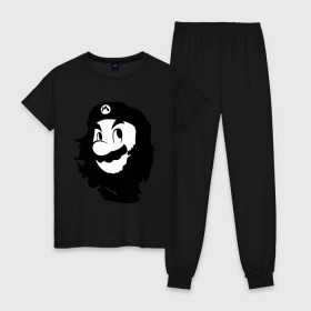 Женская пижама хлопок с принтом Che Mario в Санкт-Петербурге, 100% хлопок | брюки и футболка прямого кроя, без карманов, на брюках мягкая резинка на поясе и по низу штанин | nintendo | марио | нинтендо | че гевара