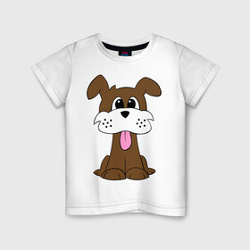 Детская футболка хлопок с принтом Милая собачка в Санкт-Петербурге, 100% хлопок | круглый вырез горловины, полуприлегающий силуэт, длина до линии бедер | 