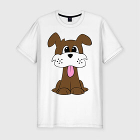 Мужская футболка премиум с принтом Милая собачка в Санкт-Петербурге, 92% хлопок, 8% лайкра | приталенный силуэт, круглый вырез ворота, длина до линии бедра, короткий рукав | Тематика изображения на принте: 