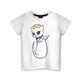 Детская футболка хлопок с принтом Кошечка ангел в Санкт-Петербурге, 100% хлопок | круглый вырез горловины, полуприлегающий силуэт, длина до линии бедер | крылья