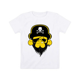 Детская футболка хлопок с принтом Горилла пират в Санкт-Петербурге, 100% хлопок | круглый вырез горловины, полуприлегающий силуэт, длина до линии бедер | пират