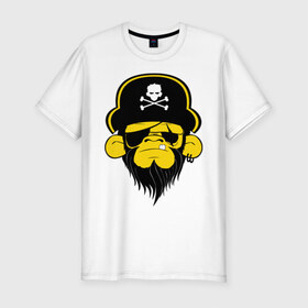 Мужская футболка премиум с принтом Горилла пират в Санкт-Петербурге, 92% хлопок, 8% лайкра | приталенный силуэт, круглый вырез ворота, длина до линии бедра, короткий рукав | пират