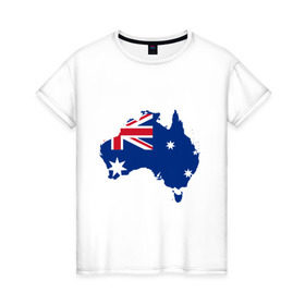 Женская футболка хлопок с принтом Флаг Австралии в Санкт-Петербурге, 100% хлопок | прямой крой, круглый вырез горловины, длина до линии бедер, слегка спущенное плечо | Тематика изображения на принте: 