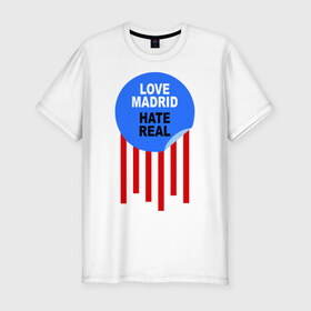 Мужская футболка премиум с принтом Atletico Madrid ( Атлетико Мадрид ) в Санкт-Петербурге, 92% хлопок, 8% лайкра | приталенный силуэт, круглый вырез ворота, длина до линии бедра, короткий рукав | 