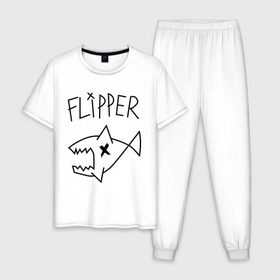 Мужская пижама хлопок с принтом Flipper в Санкт-Петербурге, 100% хлопок | брюки и футболка прямого кроя, без карманов, на брюках мягкая резинка на поясе и по низу штанин
 | nirvana | акула | курта кобейна flipper | музыка | рок