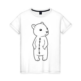 Женская футболка хлопок с принтом Белый мишка в Санкт-Петербурге, 100% хлопок | прямой крой, круглый вырез горловины, длина до линии бедер, слегка спущенное плечо | белый медведь | белый мишка | большой мишка | медведь | север | северный мишка