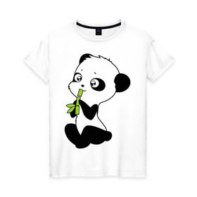 Женская футболка хлопок с принтом Пандочка и бамбук в Санкт-Петербурге, 100% хлопок | прямой крой, круглый вырез горловины, длина до линии бедер, слегка спущенное плечо | панда
