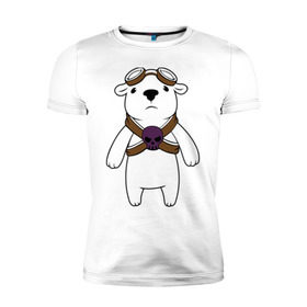 Мужская футболка премиум с принтом Белый мишка парашютист в Санкт-Петербурге, 92% хлопок, 8% лайкра | приталенный силуэт, круглый вырез ворота, длина до линии бедра, короткий рукав | белый медведь | белый мишка парашютист | животные | кости | мишка | череп