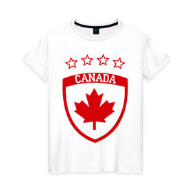 Женская футболка хлопок с принтом Канада в Санкт-Петербурге, 100% хлопок | прямой крой, круглый вырез горловины, длина до линии бедер, слегка спущенное плечо | канада | спорт | хоккеист | хоккей | шайба
