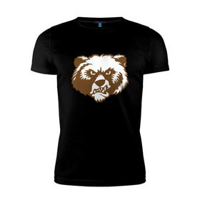 Мужская футболка премиум с принтом ЗА РУСЬ! медведь в Санкт-Петербурге, 92% хлопок, 8% лайкра | приталенный силуэт, круглый вырез ворота, длина до линии бедра, короткий рукав | за русь медведь | злой медведь | медведь | я русский