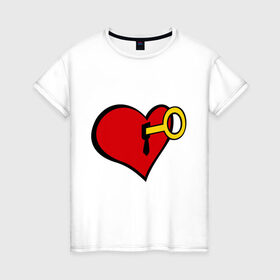 Женская футболка хлопок с принтом Сердечко с ключиком в Санкт-Петербурге, 100% хлопок | прямой крой, круглый вырез горловины, длина до линии бедер, слегка спущенное плечо | 14 | ключ | любовь | подарки | сердечко с ключиком | сердца