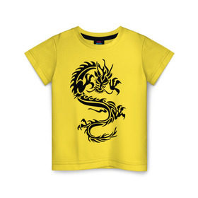 Детская футболка хлопок с принтом Дракон орнамент в Санкт-Петербурге, 100% хлопок | круглый вырез горловины, полуприлегающий силуэт, длина до линии бедер | дракон | дракон орнамент | прикольные картинки 
большой дракон | трайблы и узоры