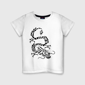 Детская футболка хлопок с принтом Китайский дракон в Санкт-Петербурге, 100% хлопок | круглый вырез горловины, полуприлегающий силуэт, длина до линии бедер | Тематика изображения на принте: китайский дракон | прикольные картинки | трайблы и узоры