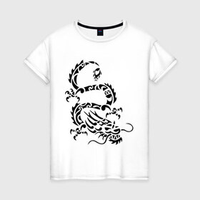 Женская футболка хлопок с принтом Китайский дракон в Санкт-Петербурге, 100% хлопок | прямой крой, круглый вырез горловины, длина до линии бедер, слегка спущенное плечо | китайский дракон | прикольные картинки | трайблы и узоры