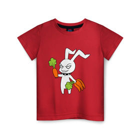 Детская футболка хлопок с принтом Злой зайчик в Санкт-Петербурге, 100% хлопок | круглый вырез горловины, полуприлегающий силуэт, длина до линии бедер | животные | зайка | злой зайчик | кролик | морковка | прикольные картинки