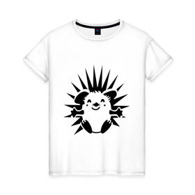 Женская футболка хлопок с принтом Веселый ёжик в Санкт-Петербурге, 100% хлопок | прямой крой, круглый вырез горловины, длина до линии бедер, слегка спущенное плечо | веселый ёжик | ежик | животные | иголки | милый ежик | прикольные картинки