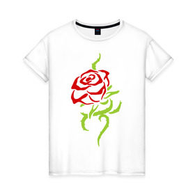 Женская футболка хлопок с принтом Нежная роза в Санкт-Петербурге, 100% хлопок | прямой крой, круглый вырез горловины, длина до линии бедер, слегка спущенное плечо | нежная роза | прикольные картинки | роза | цветочки | шипы